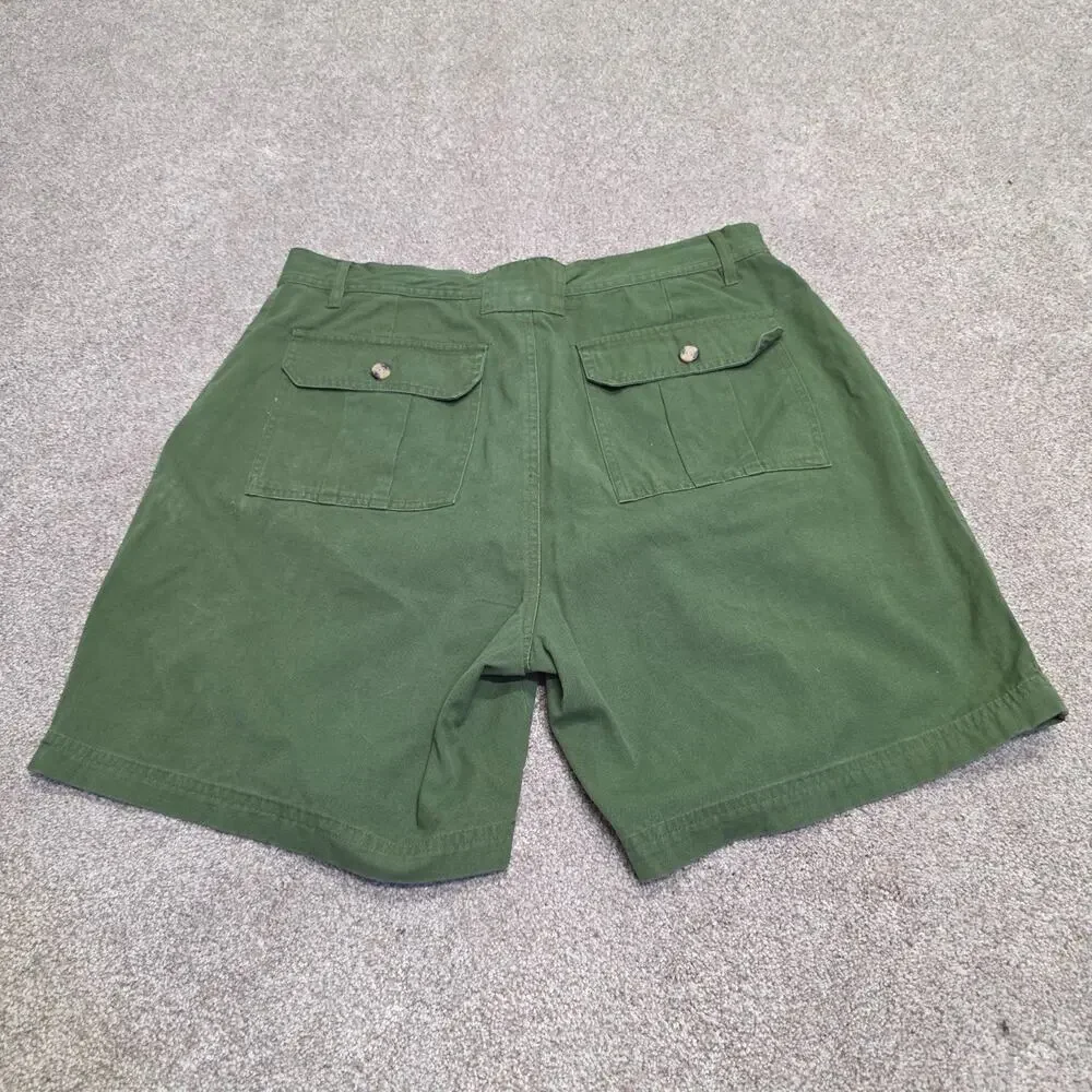 Y2K Indie Sleaze 2000s Route 66 Pleated Cargo Shorts Size 34 Olive Green Cotton